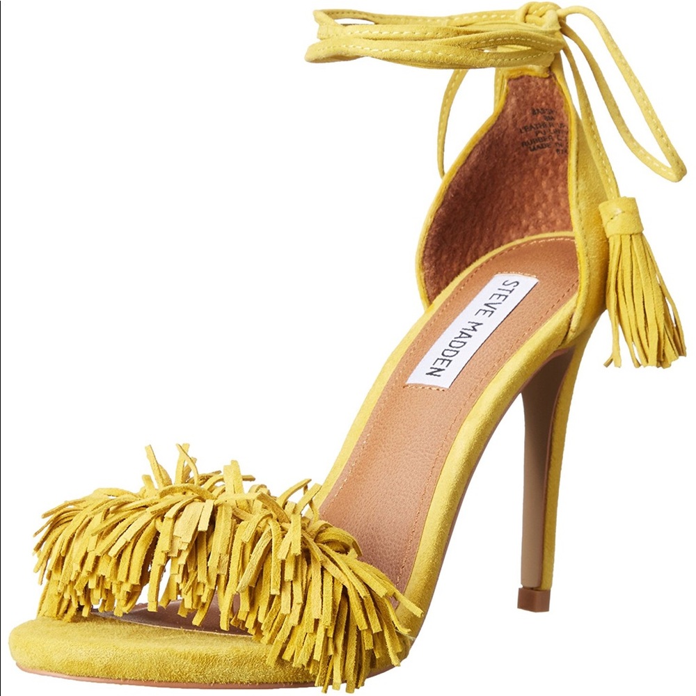 Steve Madden Sassey Suede Fringed Yellow Heels